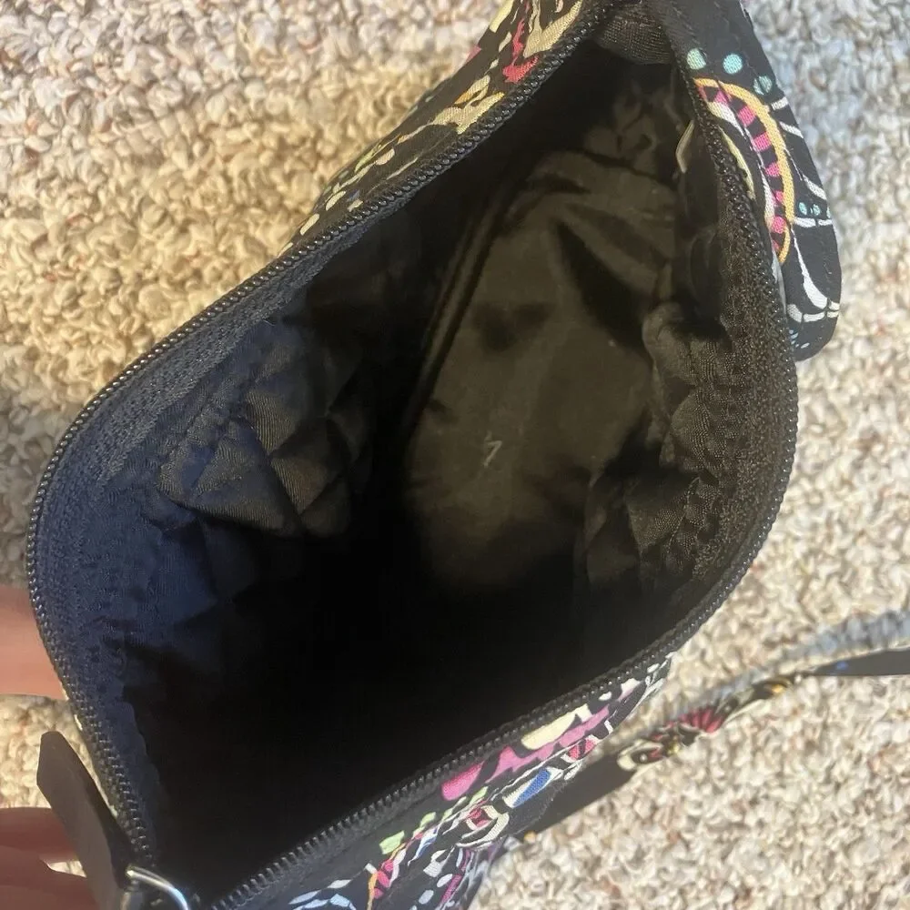Vera Bradley Frannie Crossbody Bag Purse Bandana Swirl Colorful Black Adjustable